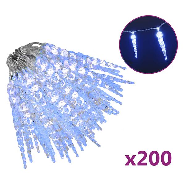 vidaXL Christmas Icicle Light 200 LEDs Blue 20 m Acrylic PVC