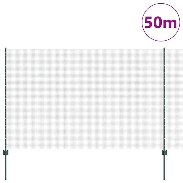 vidaXL Fence with Post Green 1.5 x 50 m Steel and PVC