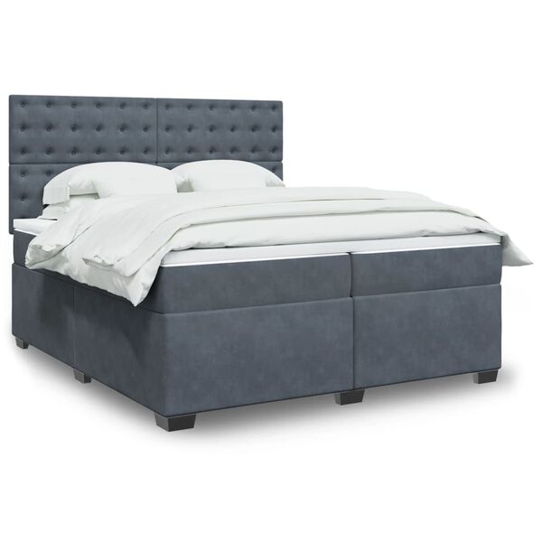 vidaXL Box Spring Bed with Mattress Dark Grey 200x200 cm Velvet