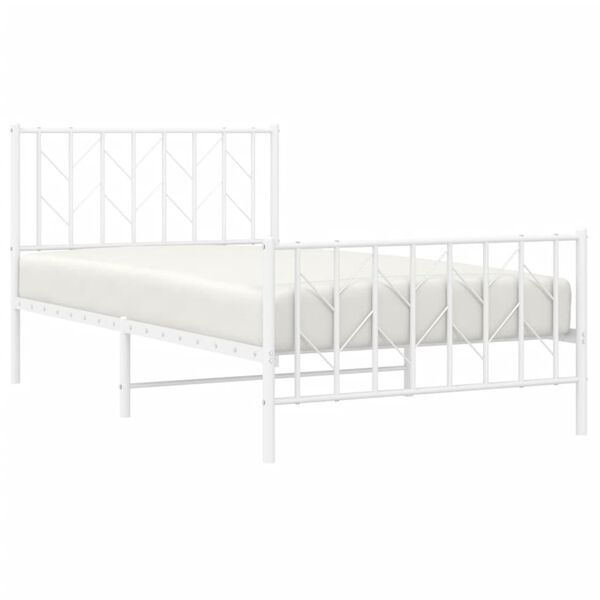 vidaXL Metal Bed Frame without Mattress with Footboard&nbsp;White 100x190cm