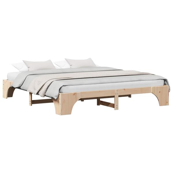 vidaXL Bed Frame Natural 200 x 200 cm Solid Pine Wood