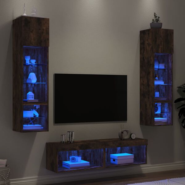 vidaXL 6 Piece TV Wall Units with LED Smoked Oak Engineered Wood