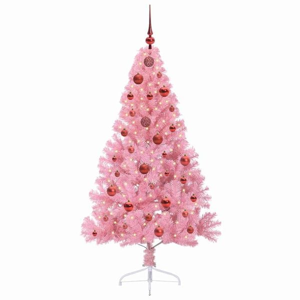 vidaXL Artificial Pre-lit Christmas Tree with 150 LEDs Pink 150 cm PVC
