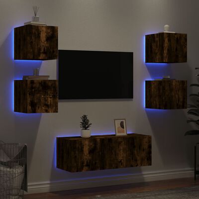 vidaXL 6 Piece TV Wall Units with LED Smoked Oak Engineered Wood