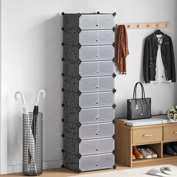 vidaXL Interlocking Shoe Organiser with 10 Compartments Black