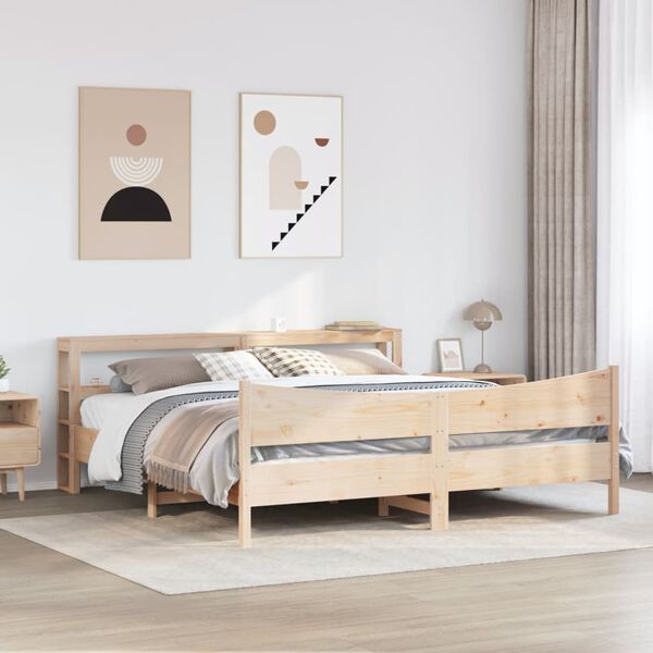 vidaXL Bed Frame with Headboard 180x200 cm Super King Solid Wood Pine
