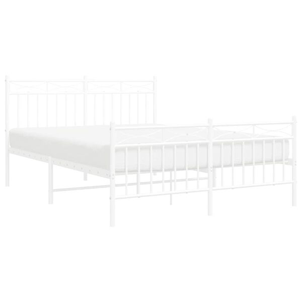 vidaXL Metal Bed Frame without Mattress with Footboard White 135x190cm