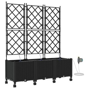vidaXL Garden Planter with Irrigation&Wheels 3 pcs Black PP