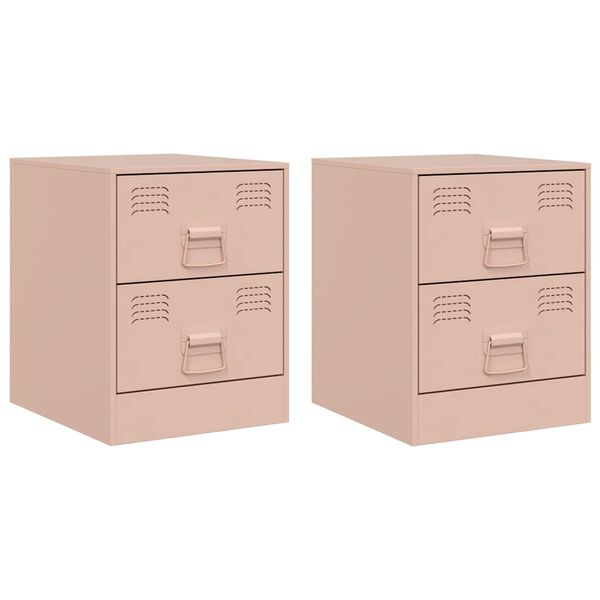 vidaXL Bedside Cabinets 2 pcs Pink 34.5x39x44 cm Steel