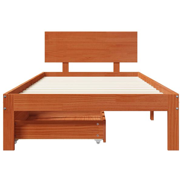 vidaXL Bed Frame with Headboard Wax Brown 70 x 190 cm Solid Pine Wood