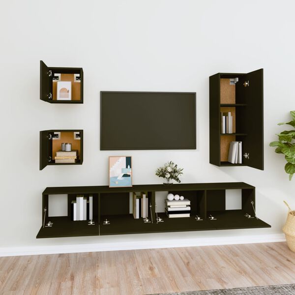 vidaXL 5 Piece TV Cabinet Set Black Engineered Wood
