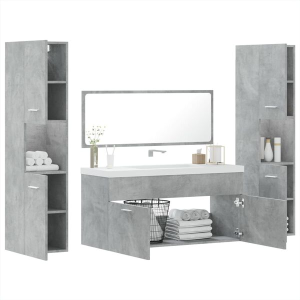 vidaXL 4 Piece Bathroom Furniture Set Concrete Grey Engineered Wood