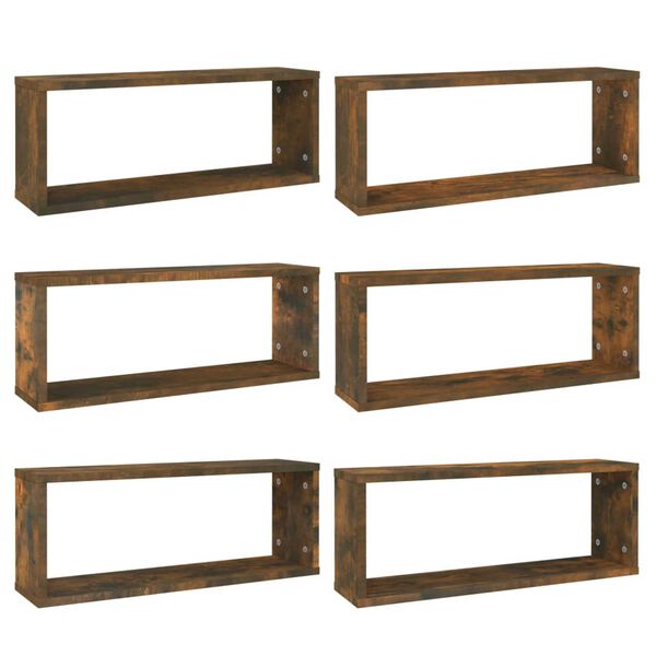 vidaXL Wall Cube Shelves 6 pcs Smoked Oak 60x15x23 cm Engineered Wood