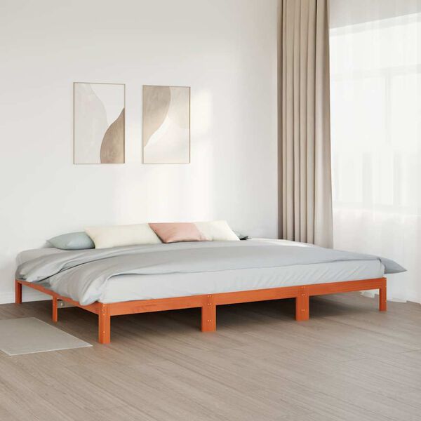 vidaXL Family Bed Frame No Mattress Wax Brown 240x200 cm Solid Wood Pine