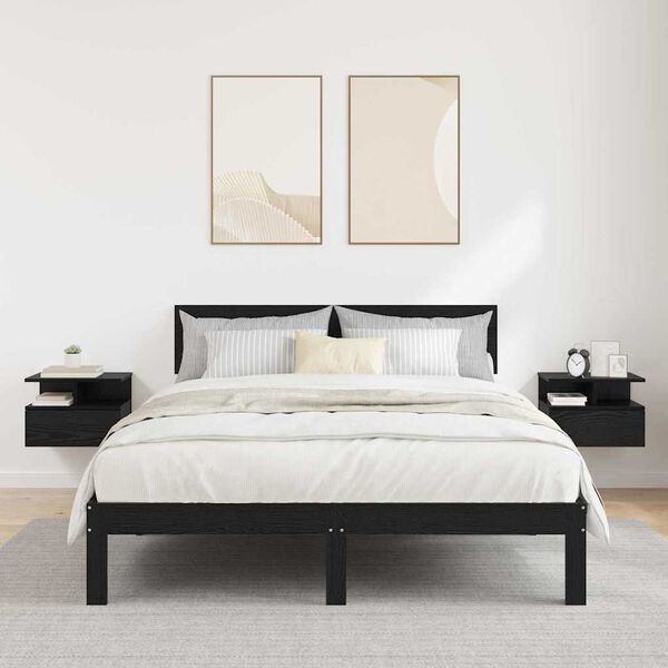 vidaXL Floating Nightstand with Drawer 2 pcs Black Oak 40 x 31 x 28 cm