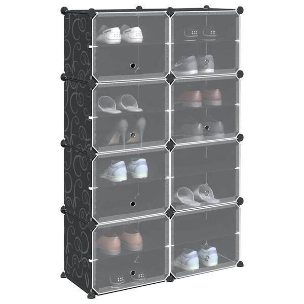 vidaXL Storage Cube Organiser with 8 Cubes and Doors Black PP