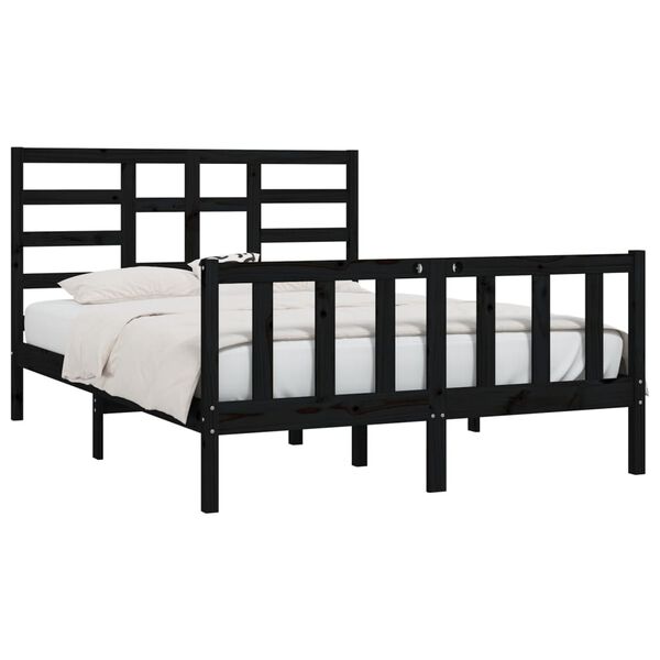 vidaXL Bed Frame without Mattress Black 150x200 cm King Size Solid Wood