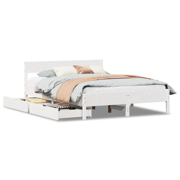 vidaXL Bed Frame without Mattress White 150x200 cm King Size Solid Wood Pine