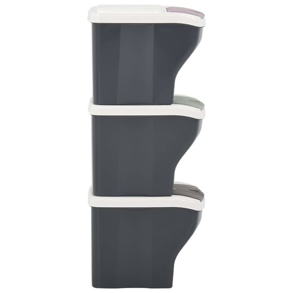 vidaXL Stackable Dustbins 3 pcs 60 L Dark Grey