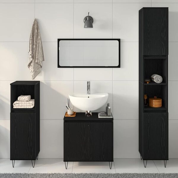 vidaXL Bathroom Furniture Set 3 pcs Black Oak 30 x 30 x 190 cm