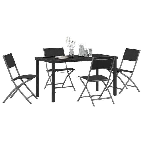 vidaXL Garden Dining Set Folding 5 pcs Black Powder-Coated Steel