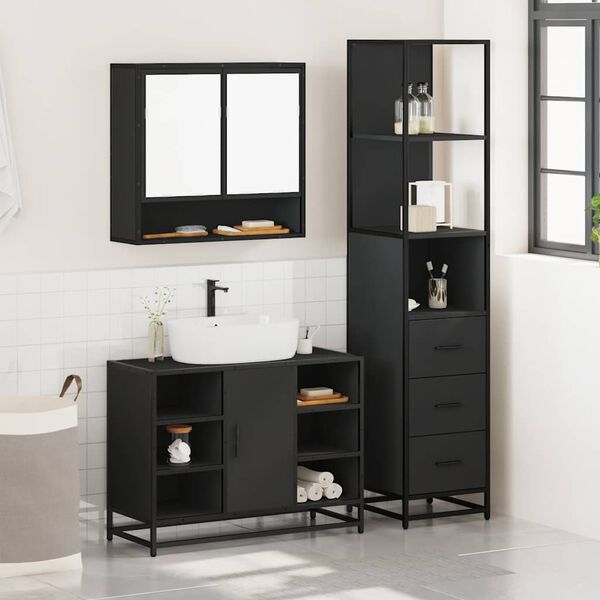 vidaXL 3&nbsp;Piece Bathroom Furniture Set&nbsp;Black Engineered Wood