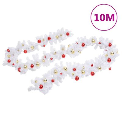 vidaXL Christmas Garland Decorated with Baubles White 10 m