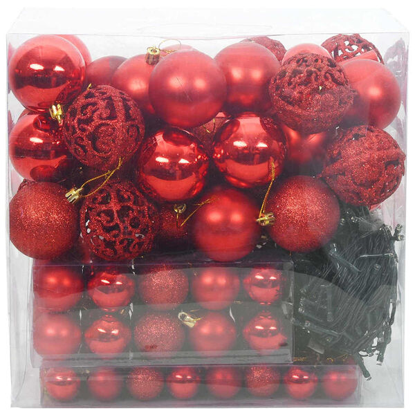 vidaXL Christmas Bauble Set with 300 LEDs 120 pcs Red Plastic
