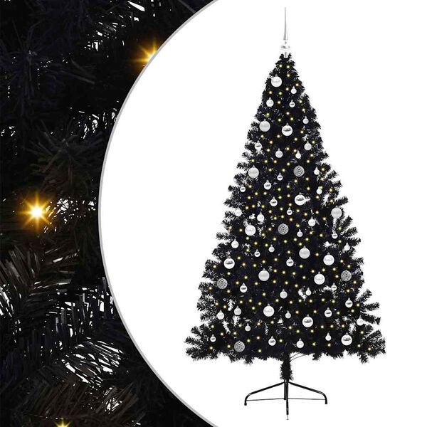 vidaXL Artificial Pre-lit Christmas Tree Black 210 cm PVC