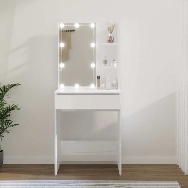 vidaXL Dressing Table with LED High Gloss White 60x40x140 cm