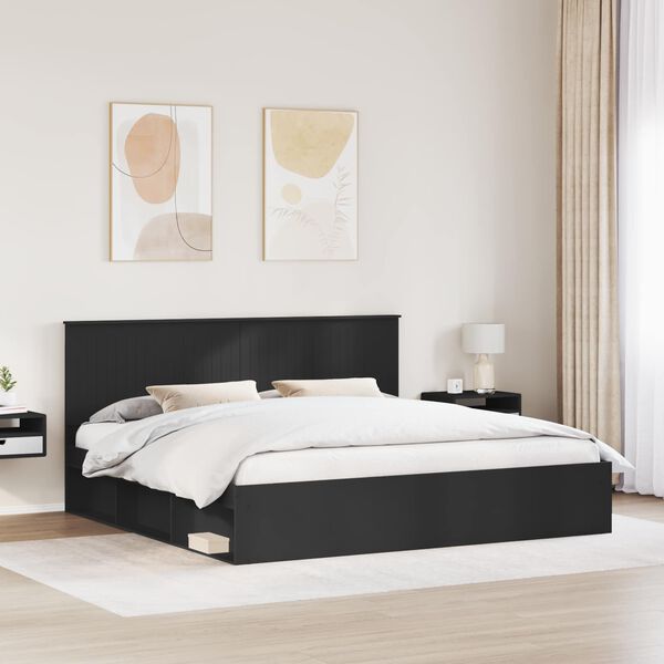 vidaXL Bed Frame with Headboard Black 200 x 200 cm Solid Pine Wood