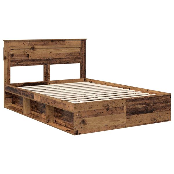 vidaXL Bed Frame with Headboard Old Wood 140 x 190 cm Solid Pine Wood