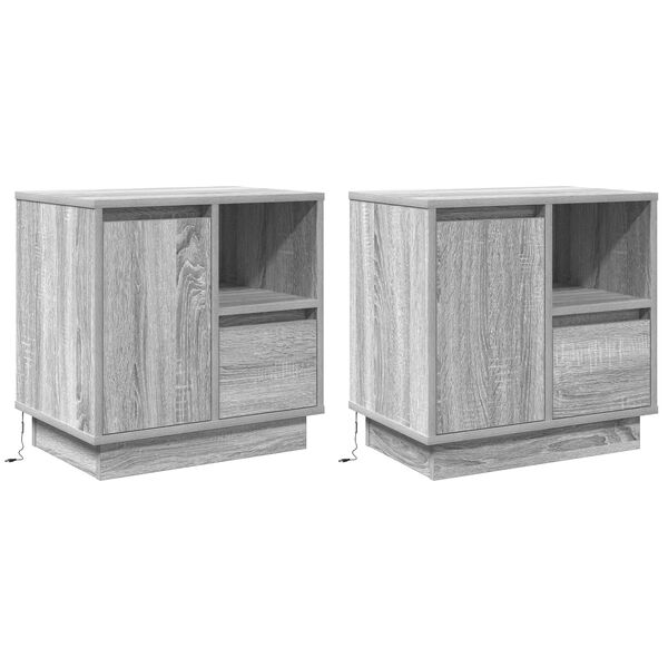 vidaXL Bedside Cabinet 2 pcs Grey 50 x 34.5 x 50 cm Engineered wood