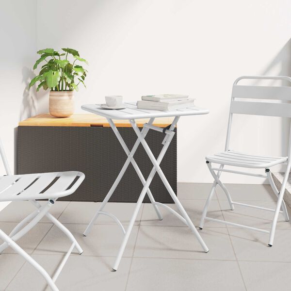 vidaXL Garden Table Folding White 55 x 55 x 73 cm Powder-coated Steel