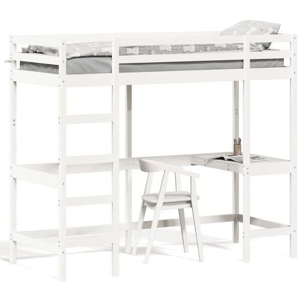 vidaXL Loft Bed without Mattress White 75x190 cm Small Single Solid Wood Pine