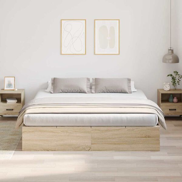 vidaXL Storage Bed Frame Sonoma Oak 200 x 200 cm Engineered Wood