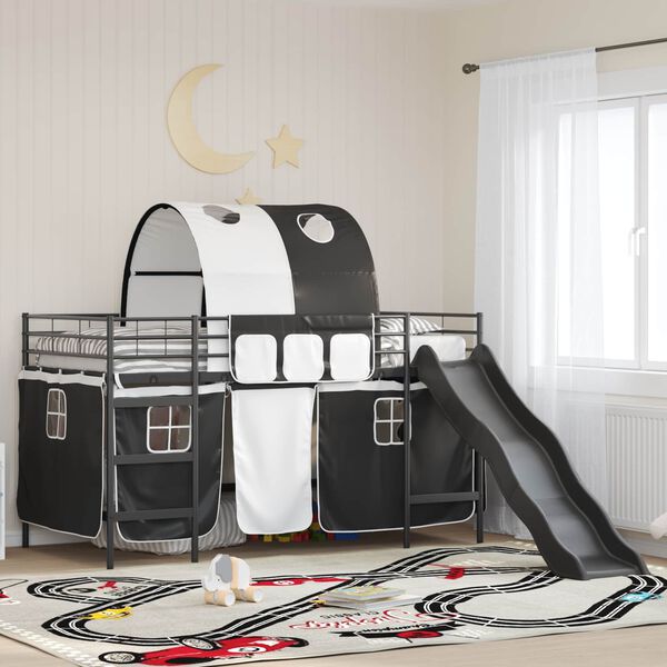 vidaXL Kids'Loft Bed Frame with Curtains, Arch, Slide Black