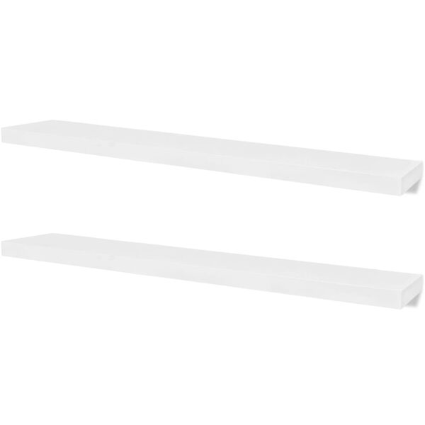 2 White MDF Floating Wall Display Shelves Book/DVD Storage