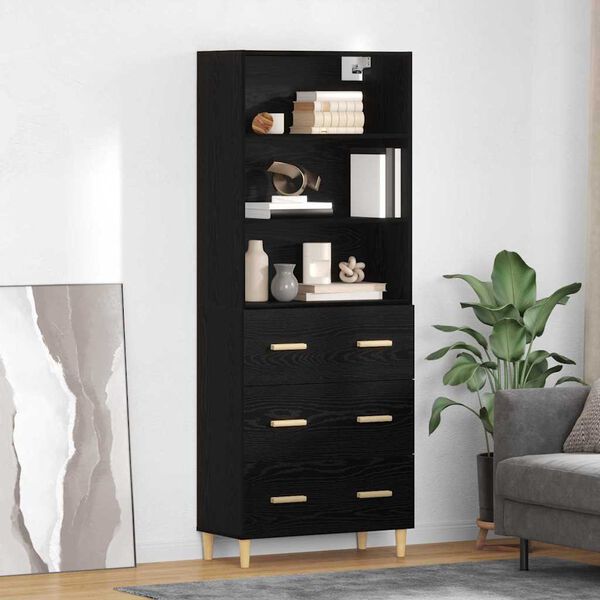 vidaXL Highboard Black Oak 69.5 x 32.5 x 180 cm Engineered Wood