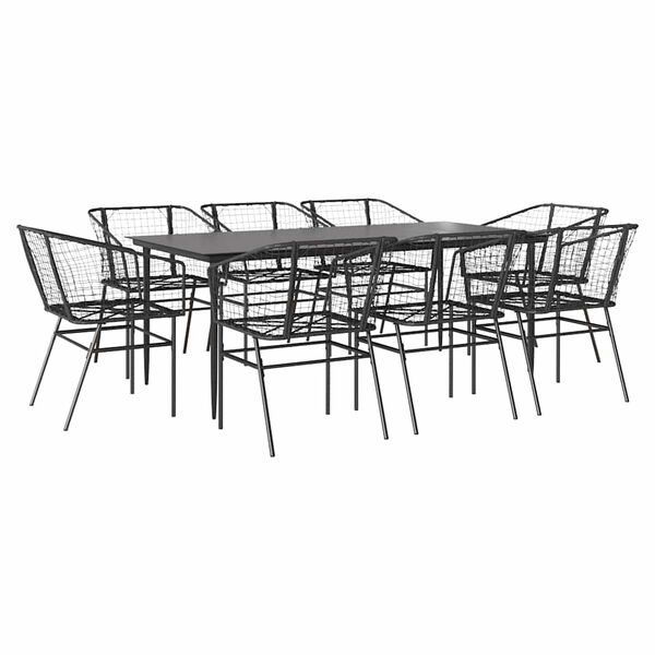vidaXL 9 Piece Garden Dining Set Black Poly Rattan Glass