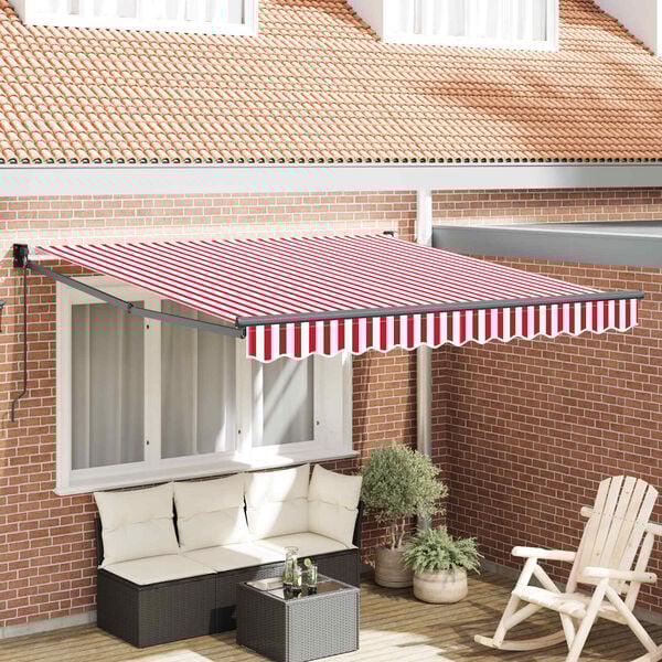 vidaXL Retractable Awning Manual Red and White 350 x 250 cm