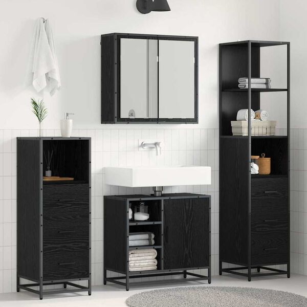vidaXL Bathroom Furniture Set 4 pcs Black Oak Engineered Wood