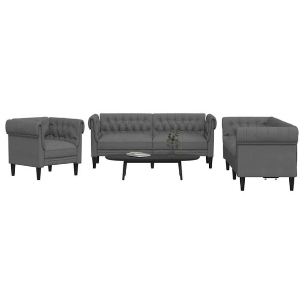 vidaXL Living Room Couch 3 pcs Dark Grey Fabric