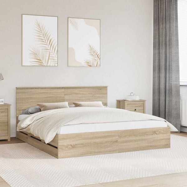 vidaXL Bed Frame with Drawer Sonoma Oak 180 x 200 cm Engineer Wood