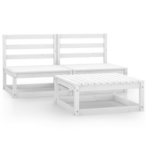 vidaXL 3 Piece Garden Lounge Set White Solid Pinewood