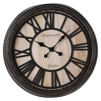 H&S Collection Wall Clock Roman Number London Black and Natural
