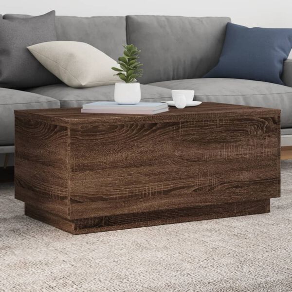 vidaXL Coffee Table with LED Lights Brown Oak 90x50x40 cm