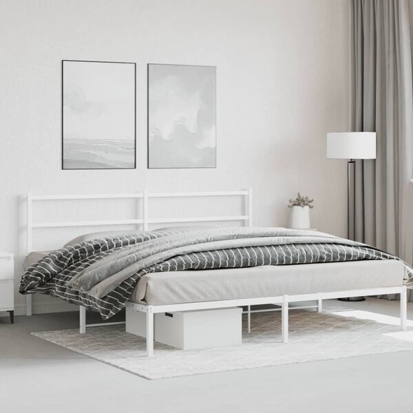 vidaXL Metal Bed Frame without Mattress with Headboard White 180x200cm