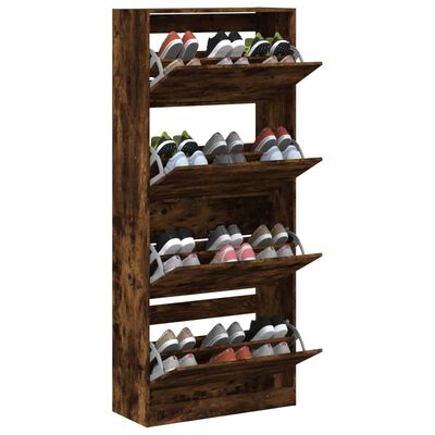 vidaXL Shoe Cabinet with 4 Flip-Drawers Smoked Oak 80x34x187.5 cm