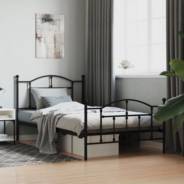 vidaXL Metal Bed Frame without Mattress with Footboard Black 107x203cm